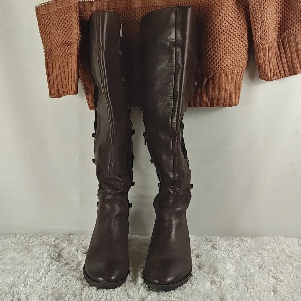 Vince Camuto Knee High Lace up Brown Leather Boots without Laces Women size 7 - Picture 2 of 12